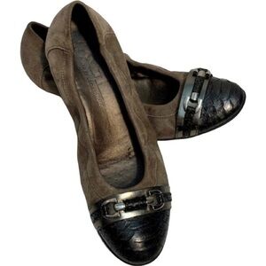 Attilio Giusti Leombrani Italian Tan Leather Metallic Ballet Flats